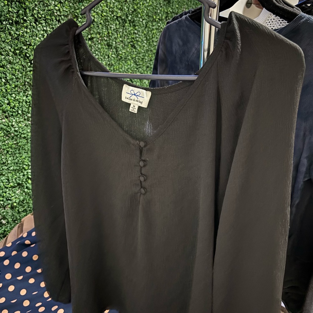 Twine & String Black V-Neck Blouse with Buttons